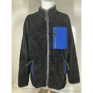 American Eagle Sherpa Fleece Jacket Coat Black Lined Pockets Womens Size Large